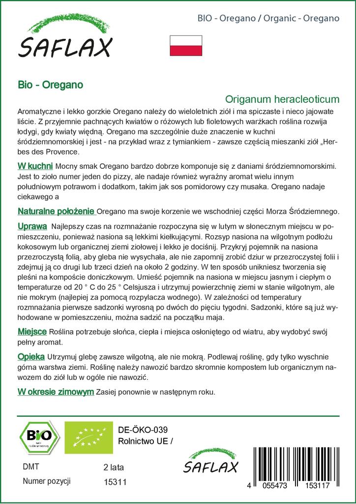 SAFLAX Garden in the Bag - Органический - Орегано - 1500 семян - С субстратом в подходящем мешке - Origanum heracleoticum