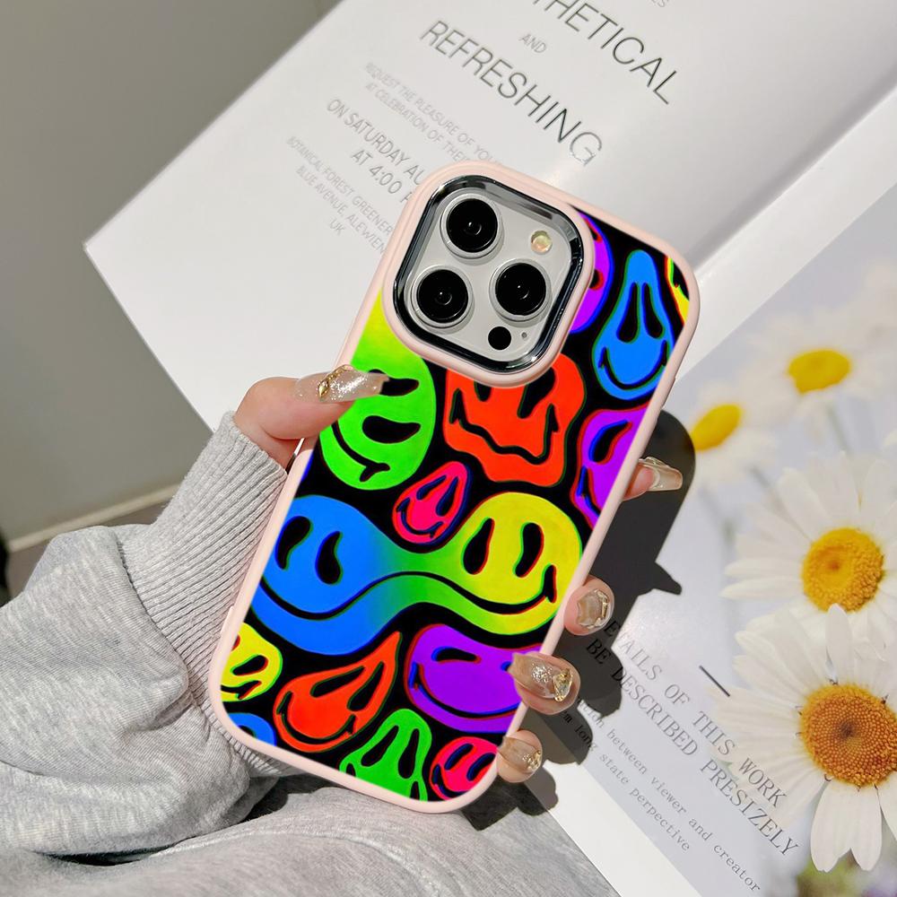 Чехлы для телефонов Ae88 Lovely Smiley Art для Samsung A13 A32 A53 A04e A54 S23 S24 Ultra Infinix Hot 40i Huawei P30 Pro, металлическая защитная задняя крышка для камеры