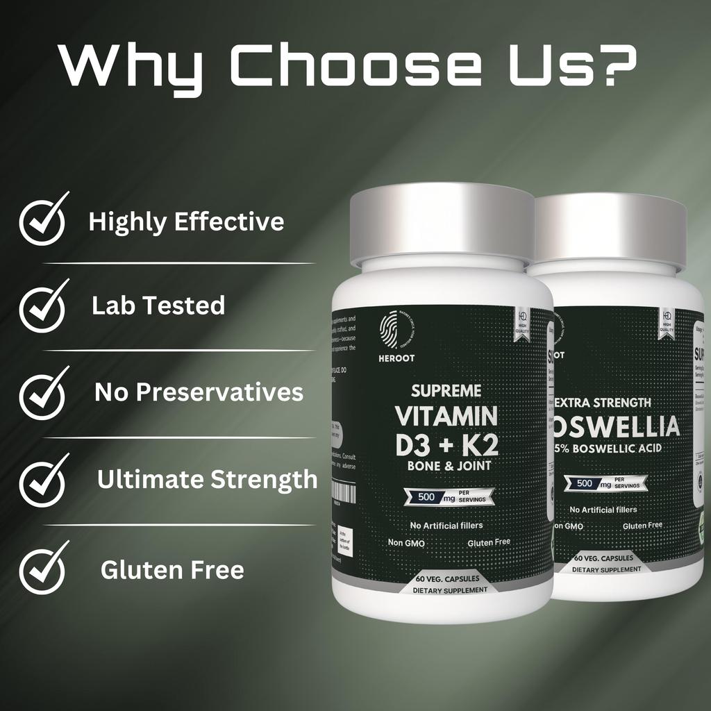 Heroot Комплекс капсул для здоровья суставов | Экстракт босвеллии и витамин D3 + K2