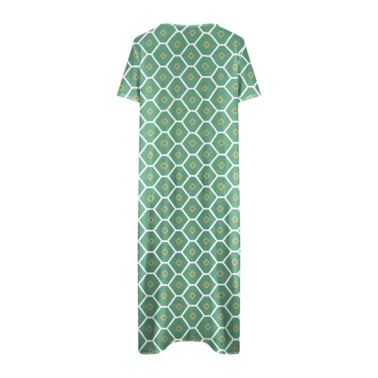 Длинное платье-футболка А-силуэта для женщин, застегивающееся на пуговицы, с V-образным вырезом и коротким рукавом, летнее повседневное пляжное платье-сарафан с принтом