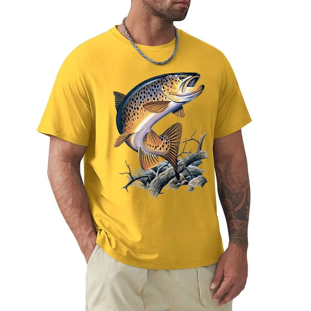 Brown Trout Fishing T-Shirt Cool Casual Pride T Shirt Men Unisex New Fashion Tshirt Men Cotton Tees Streetwear