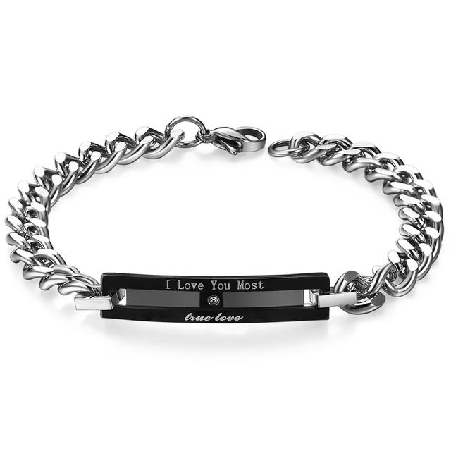 1pc Love Sweet Gift Stainless Steel Black/Rose Gold Color Lovers Couple Crystal Bracelet Bangles for Man Woman