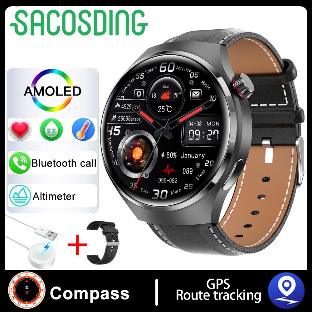 Для SACOSDING NFC Watch 4 Pro NFC Смарт-часы Мужские AMOLED 360*360 HD Экран Артериального Давления BT Call IP68 Водонепроницаемые Смарт-часы