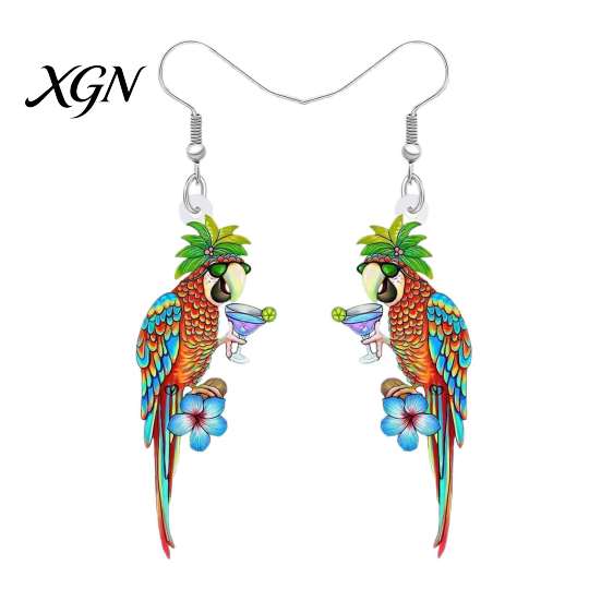 Fun Halloween Costume Jewelry 1 Pair Cute Acrylic Parrot Earrings, Tropical Animal Dangle Double Sided Full Color Earrings for Women, Summer