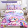3pcs Custom Name Unicorn Bedding Set Duvet Cover Closure Includes 1 Duvet Cover & 2 Pillowcases, Soft and Comfortable for All Seasons.