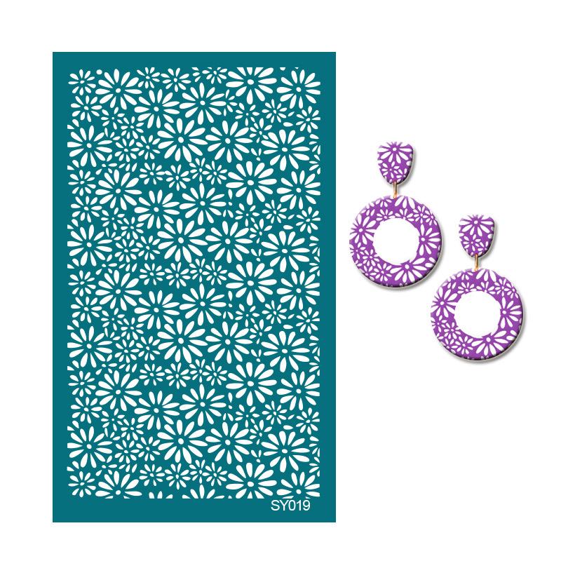 23 стиля самоклеящихся трафаретов для шелкографии для полимерной глины, листья пальмы, многоразовые сетчатые трафареты для трансферной печати, для изготовления серег и ювелирных изделий