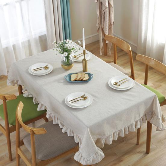 Yousheng Solid Color Ruffled Tablecloth Rectangular Square Table Cover Dining Tablecloth for Farmhouse Kitchen Dining Room Patio Decoration