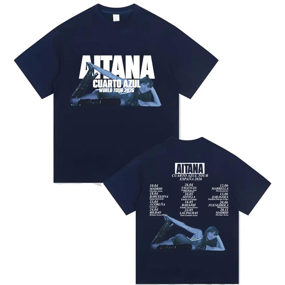 Aitana Cuarto Azul World Tour 2026 Print Tshirt for Unisex and Women Hiphop Retro Summer Print 100 Pure Cotton Tshirt