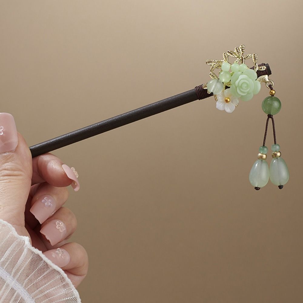 Традиционная вилка для волос Ханьфу, старинный стиль, заколки для волос с цветком, веер, пучок для волос, свадебная вечеринка