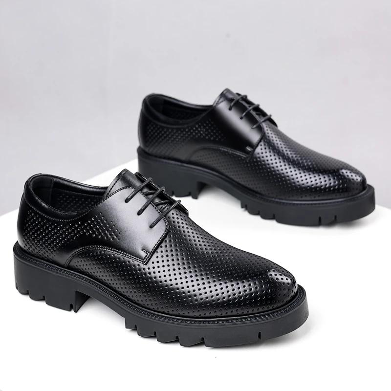 Натуральная кожа полые летние толстые подошвы деловые платья подъемные туфли для мужчин подъемные туфли на платформе свадебные вечеринки банкет повседневные