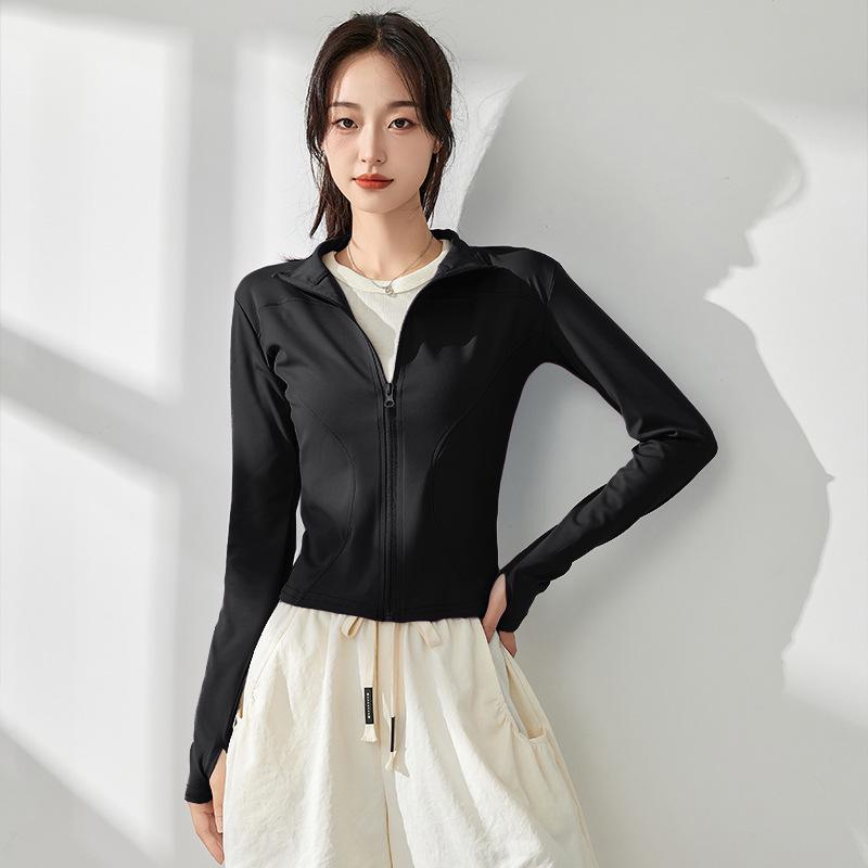 Женская быстросохнущая куртка для йоги - весна/осень 2025 г.: Застежка-молния, воротник-стойка, длинный рукав, топ для фитнеса