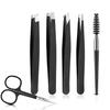 6 Pcs Eyebrow Tweezers Set with Curved Scissors Eyelash Brush Beard Eye Brow Hair Removal Plucker for Face Hairs Puller Clips