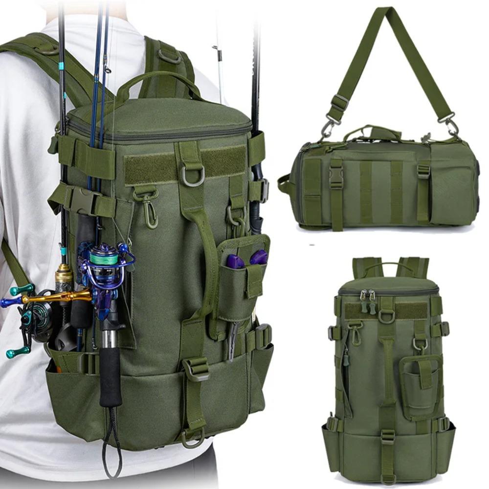 Multifunctional Tactical Fishing Tackle Bag With Rod Holders Fish Equipment Storage Camping Outdoor Large Capacity Backpack