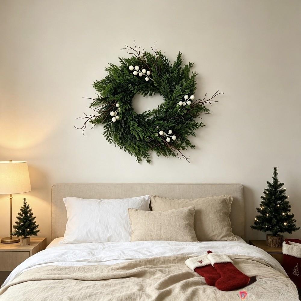 Plastic Front Porch Wreath Green Farmhouse Wreath Xmas Window Decoration