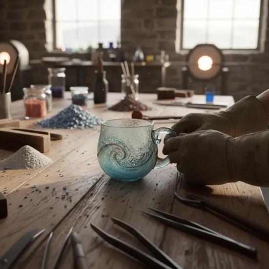 Кружка из стекла «Океанская волна» 12 унций, ручной работы, прибрежная стеклянная посуда для кофе, чая, коктейлей, можно мыть в посудомоечной машине