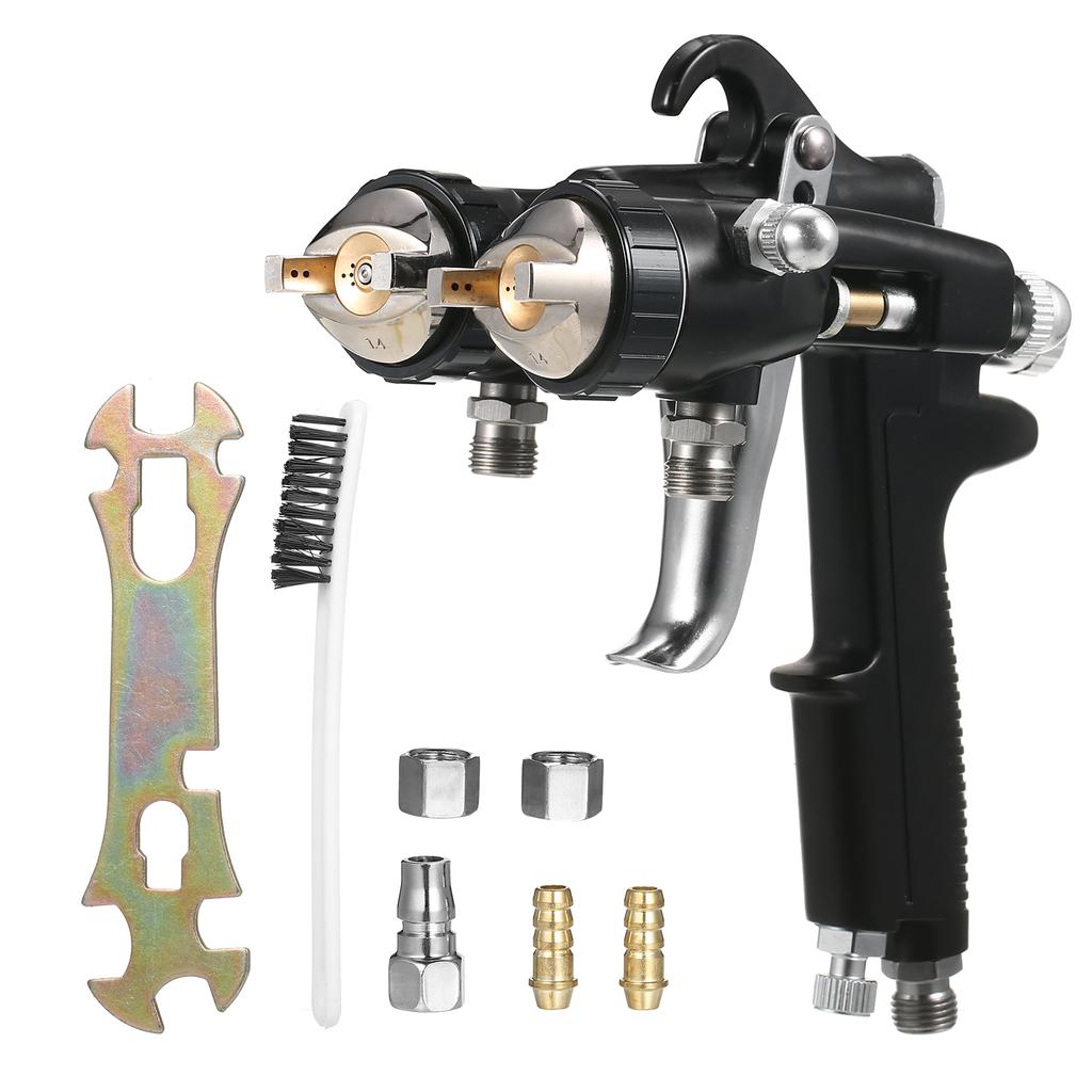 Двойная насадка 1,4 мм, двойная головка, двухкомпонентный распылитель с зеркальным эффектом, серебристый хром, пневматический распылитель