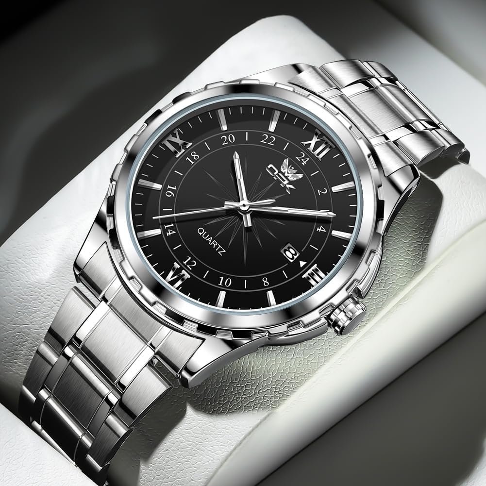 Мужские часы OPK Quartz Stainless Date Black, Стильные, Модные, Классические, Стальные, С дисплеем, Водонепроницаемые, Люминесцентные,