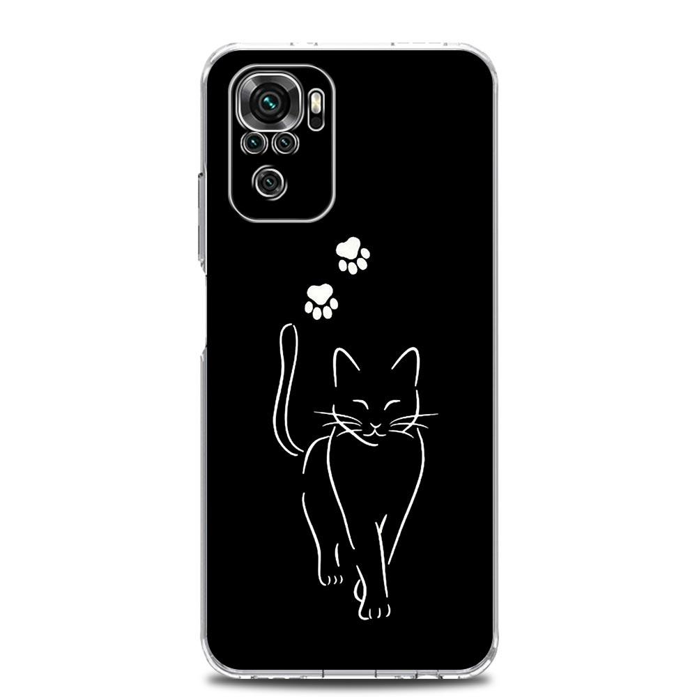 Чехол для телефона для Xiaomi Redmi Note 15 14 13 12 4G 10 11 Pro Plus 5G 14C 13C 12C 10C Прозрачный Мягкий ТПУ Чехол Кошачья Линия Черные Кошки