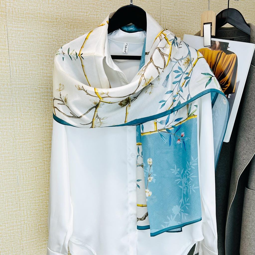 Шелковый шарф для женщин, весенне-осенний стиль, китайский стиль, однотонный, креп, атлас, тутовый шелк, длинный, универсальный шарф, подарок для мамы.