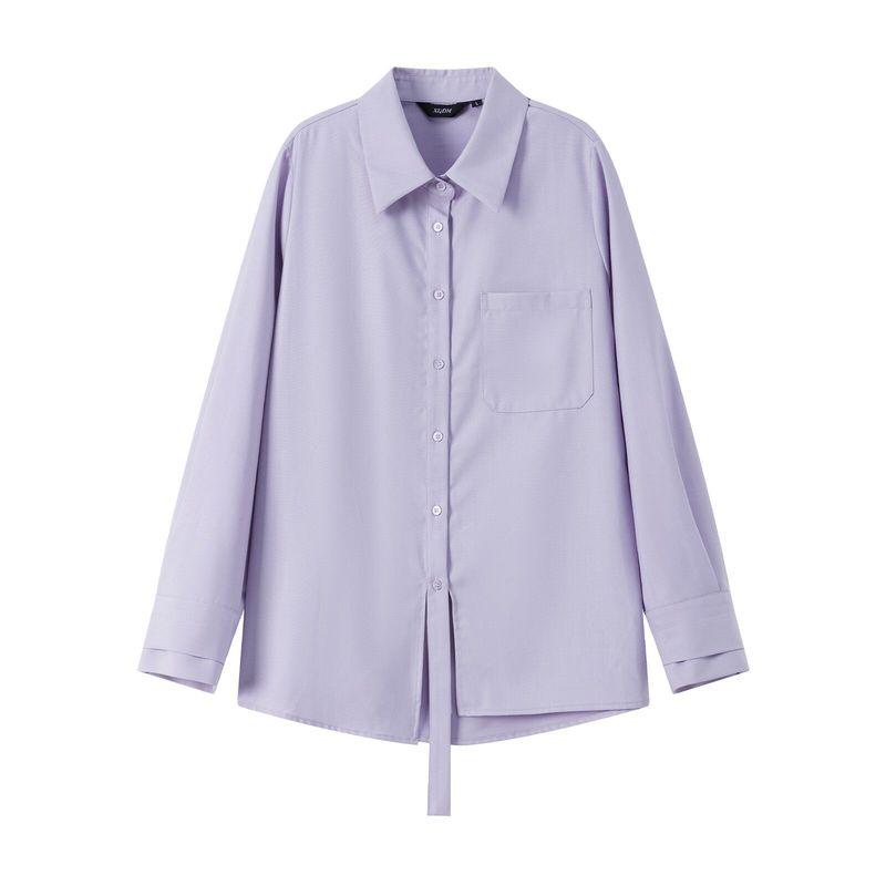 Asymmetric Ribbon Shoulder Straight-leg Autumn Work Clothing Shirt