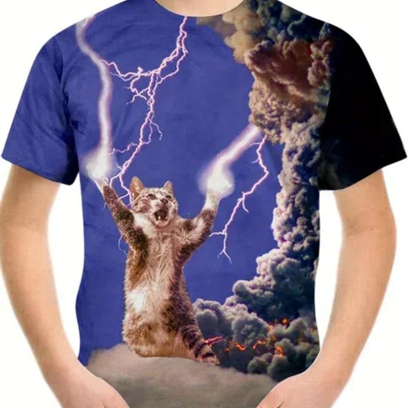 Детская футболка с 3D принтом кота и пиццы для мальчиков и девочек, топы, летняя модная футболка с короткими рукавами и рисунком, футболки для мальчиков и девочек, одежда