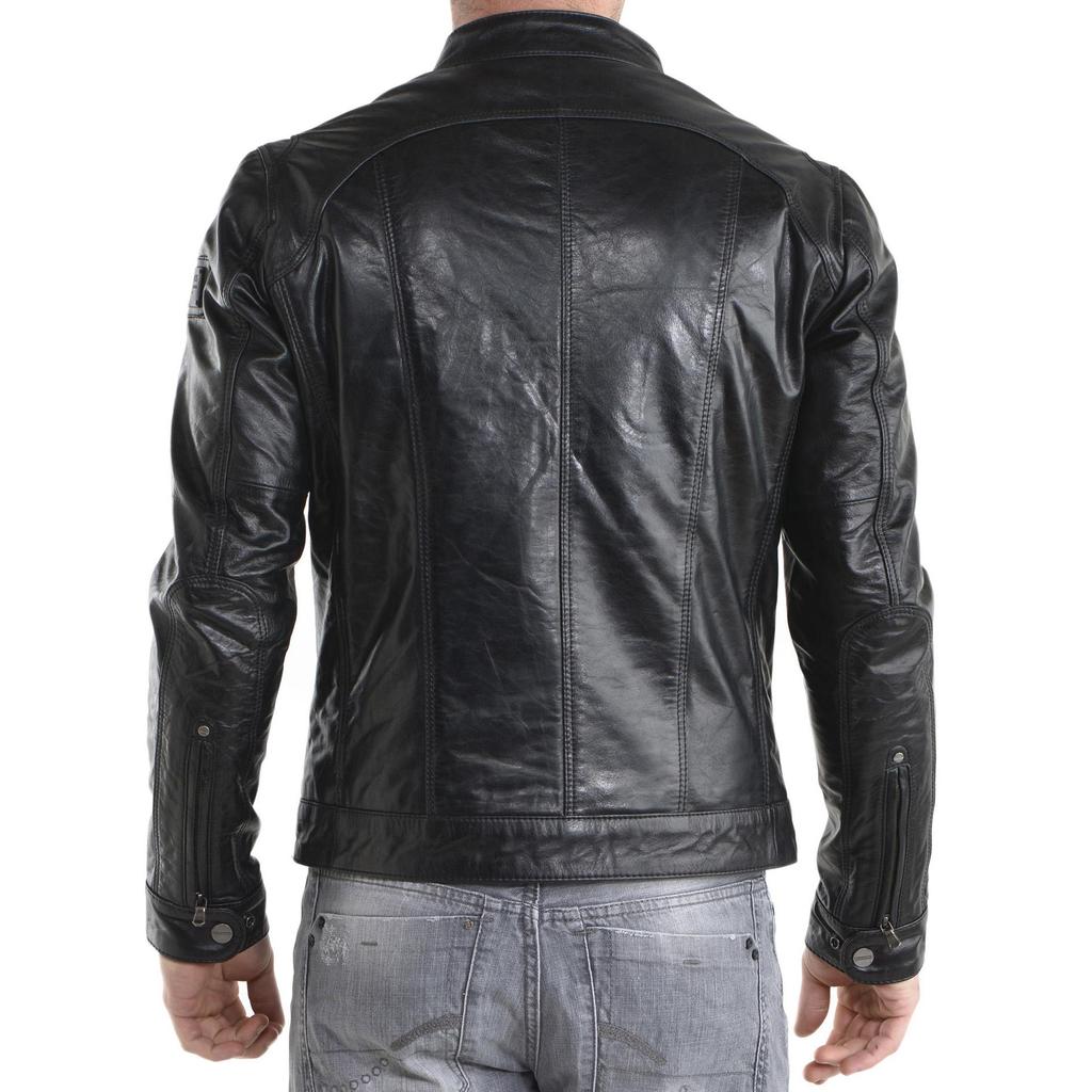 SKINOUTFIT Men's Genuine Lambskin Black Leather Jacket Stylish Motorcycle Bomber Biker Outerwear MJ 07