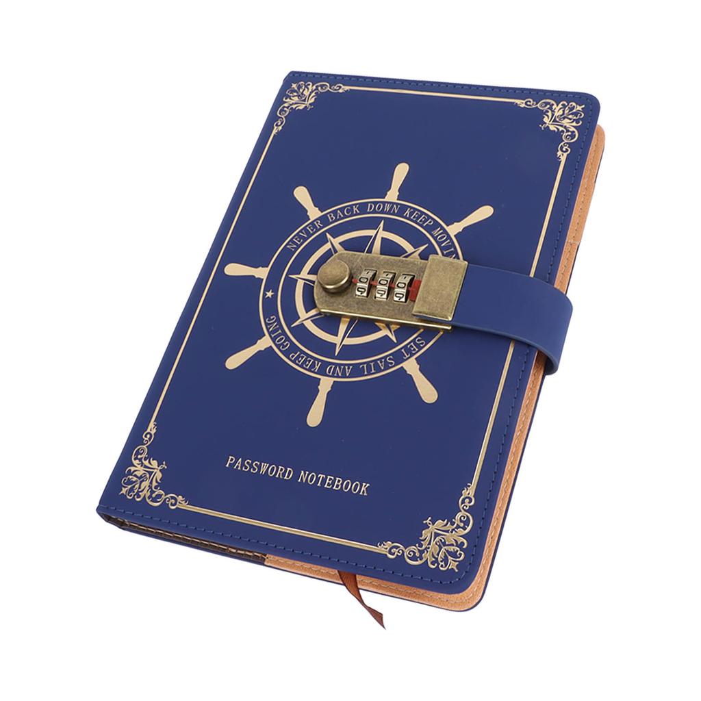Diary with Combination Lock 100 Sheets Vintage A5 Size Travel Journal Notebook with PU Leather Cover for Record Blue