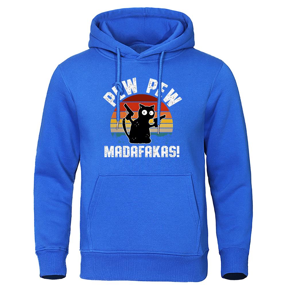 Pew Pew Madafakas Baby Black Cat с двумя пистолетами с капюшоном для мужчин, модные высококачественные толстовки с капюшоном, свободный спортивный костюм