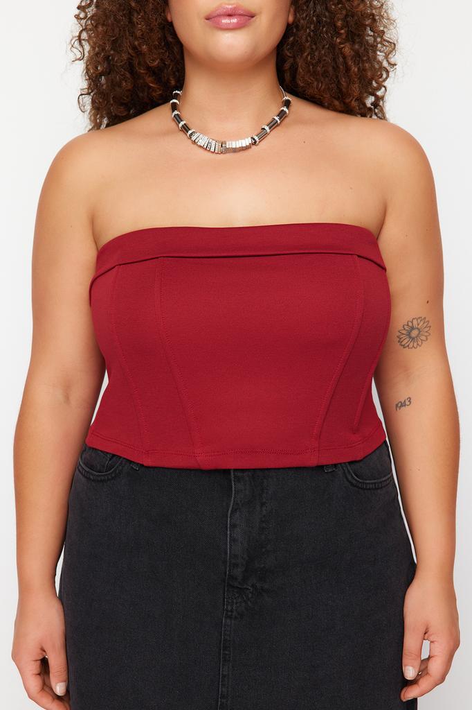 Women's Fashion New Plus Big Size Blouse Black Strapless Knitted Blouse