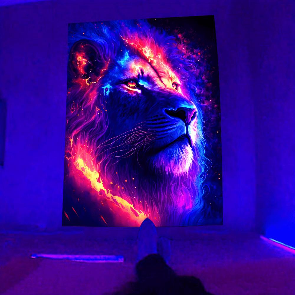 Флуоресцентный гобелен с изображением льва, красочный эстетический полиэстер, УФ-гобелен с черным светом, настенный подвес для гостиной, спальни, офиса, домашнего декора