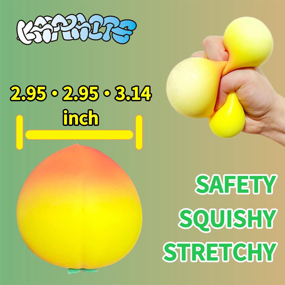 Yellow Peach Squishy Stress Ball for Adults and Kids, Soft Stretchy Fruit Squeeze Toy for Anxiety Relief