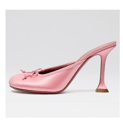 Летние новые модные тапочки на высоком каблуке с круглым носком и безголовым задником, большие женские сандалии с бантом для показа мод