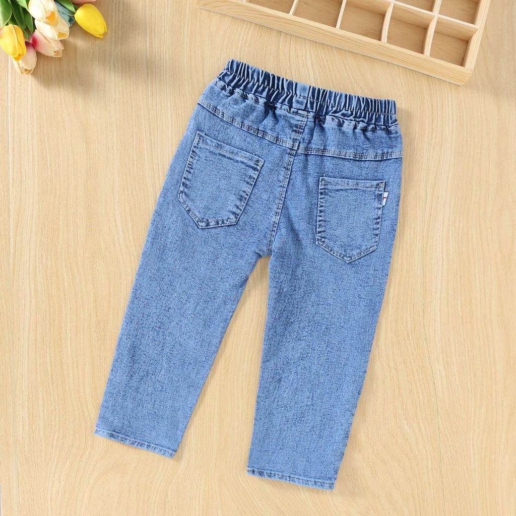 Джинсы прямые для девочек и мальчиков Весна/Осень 2025 - Выстиранный стиль для детей среднего и большого возраста