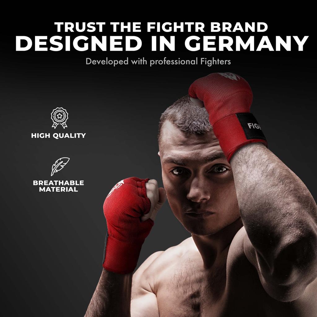 Premium Gel Inner Quick Wrapping for Muay and Martial with Long Wrist Wraps FIGHTR® Gloves, Boxing, MMA, Thai, Arts, [Officially Imported] (Large,