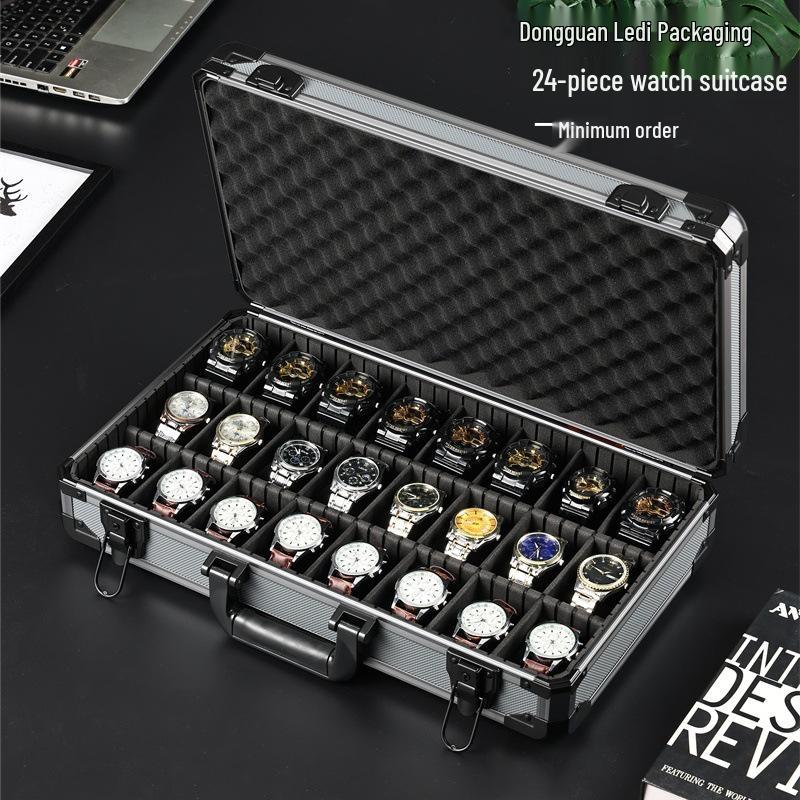 Многофункциональная коробка для часов и ювелирных изделий из алюминиевого сплава «Дымчато-серый» с прозрачной крышкой