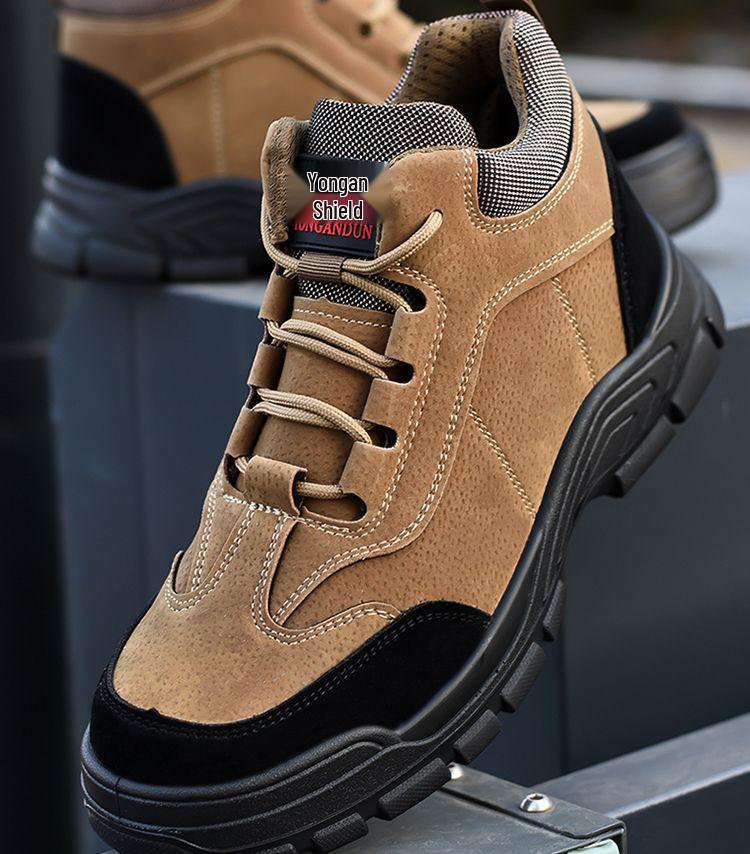 Men's Steel Toe Safety Work Shoes: Solid Bottom, Anti-Smash, Anti-Puncture, Lightweight, Wear-Resistant, Thick Sole, High-Top Protection.