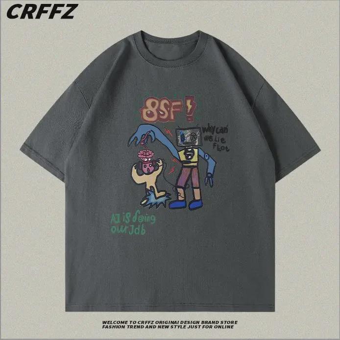 Корейский женский свободный летний топ с короткими рукавами Dongdaemun Cartoon Graffiti Robot