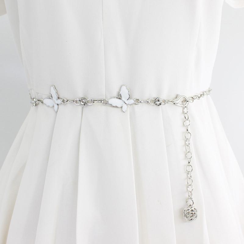 Trendy Butterfly Decoration Metal Chain Belt Adjustable Elegant Slim Thin Body Waist Chain Dress Sweater Pendant Decoration Belt Gift