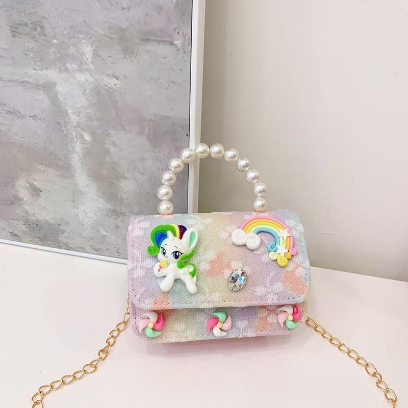 Trendy Rainbow Pony Cartoon Wallet Stylish Lightweight Crossbody Bag For Girls Preschool