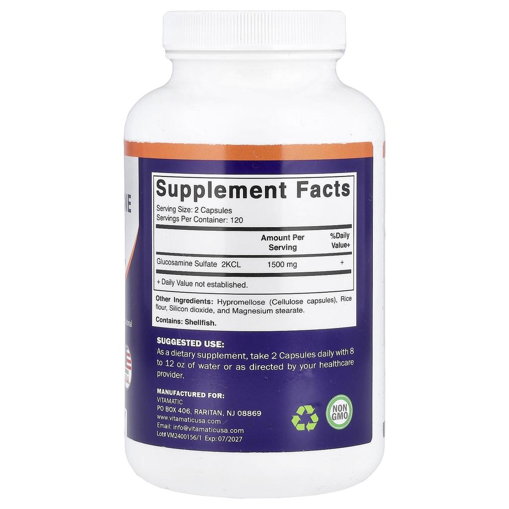 Vitamatic, Glucosamine Sulfate, Veggie Capsules, 240 Capsules (750mg per capsule)