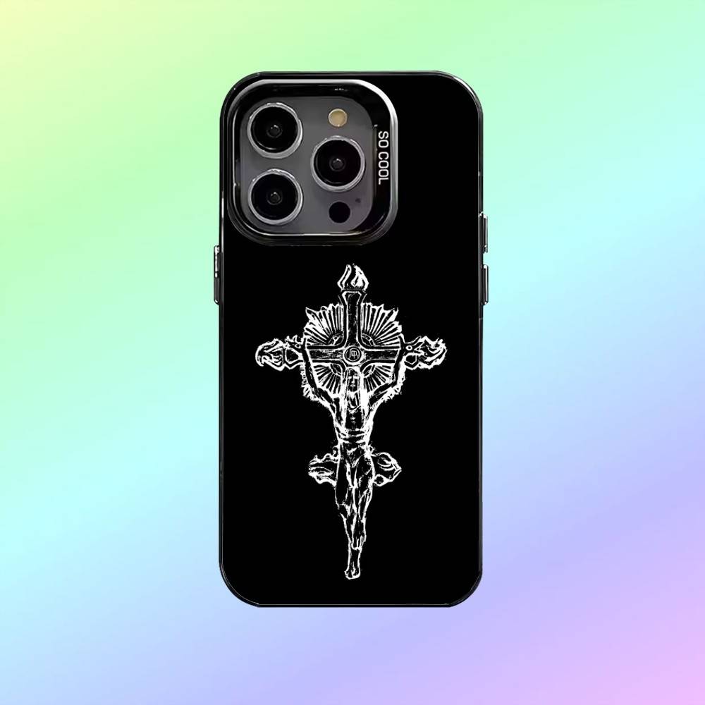 Чехол для телефона с иконкой Православного Креста О- для iPhone17,16,15,14,13,12,11 Покрытие с серебряным ободком для камеры Конфетное матовое покрытие