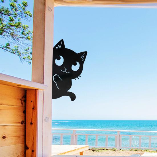 Черная кошка садовый знак металлический силуэт прячущегося кота украшение фермерский дом наружное украшение для любителей кошек двор домашний интерьер декор