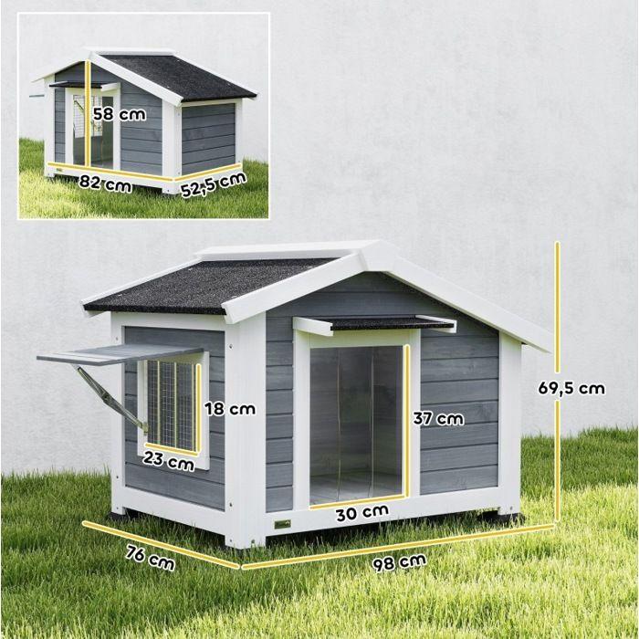 SENVIRO Wooden Outdoor Dog Niche 98x76x69.5cm Grey Asphalt Roof Opening Window Removable Floor
