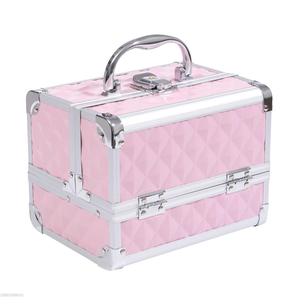 Makeup Storage Case, 3-Tier, Mirror, Lockable with 2 Keys, 20x15x15 cm, Pink