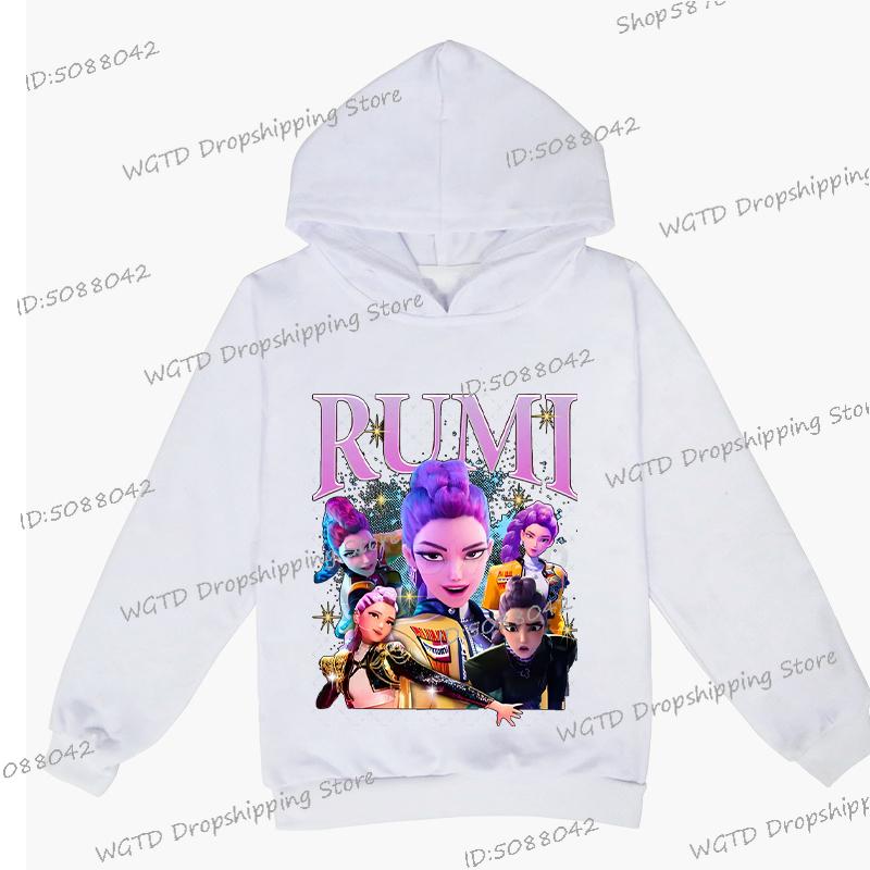 Худи с принтом Rumi из K-pop Demon Hunters для девочек-подростков, мальчиков, повседневное худи с длинным рукавом и капюшоном, в стиле хип-хоп, корейское аниме, худи Y2K для детей