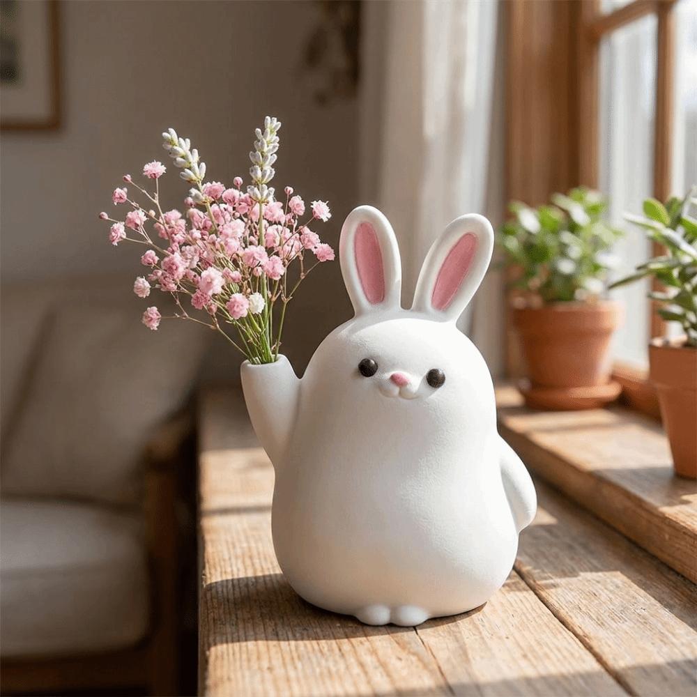 3D Printed Plastic Rabbit Vase Cartoon Desktop Ornament Succulent Planter Gift for Plant Lovers