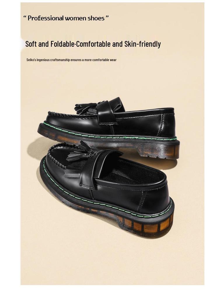 Женские универсальные кожаные лоферы и низкие ботинки Мартина с круглым носком - повседневный британский стиль