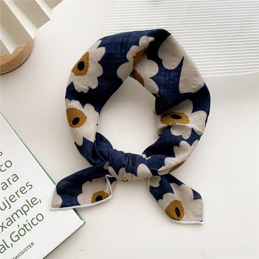 Женские шарфы с цветочным принтом, квадратный платок, хлопковые шейные шарфы