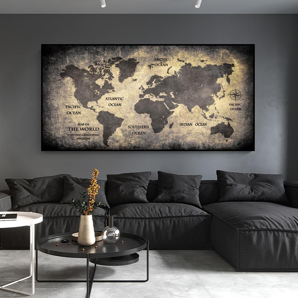 World Map Poster Canvas Painting Picture Print Cuadros Art Decoration Mural For Modern Home Living Room Wall Decor No Frame