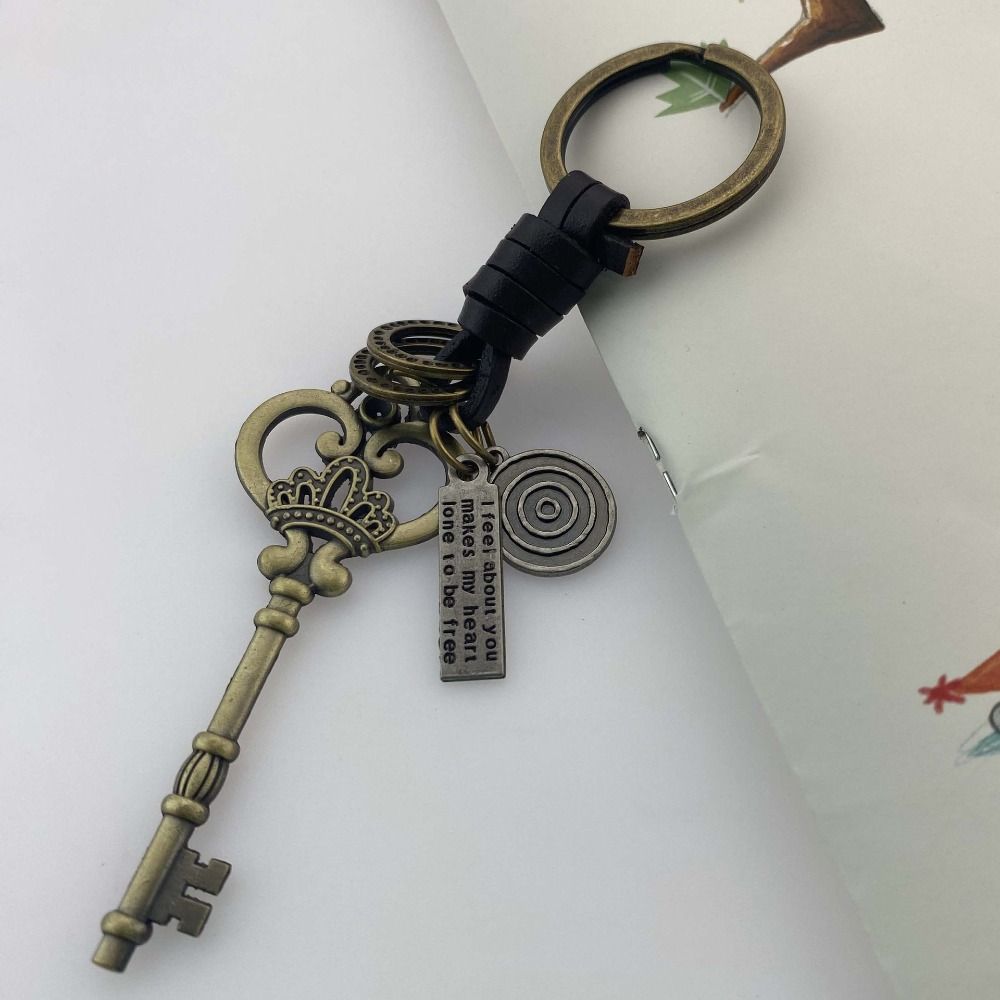 Ручная вязка замок ключ кожаный брелок рюкзак подвесной луна автомобиль брелок пары